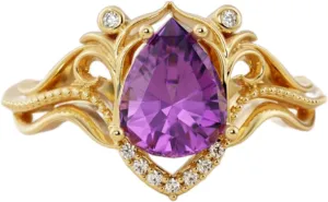 Pear/Princess/Heart/Kite Cut Natural Amethyst Engagement Rings for Women 10K 14K 18K Gold Genuine Amethyst Promise Wedding Anniversary Ring February Birthstone Ring for Her
