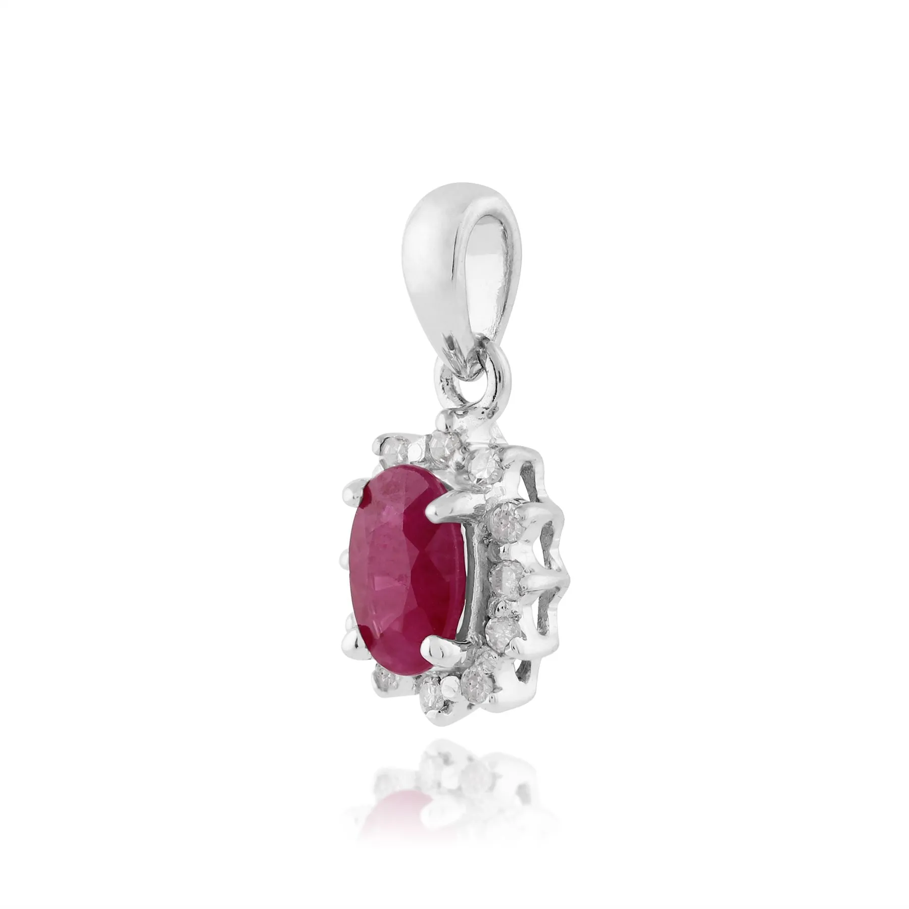 Pendentif Classique Or Blanc 375 Rubis Oval et Diamant Style Cluster