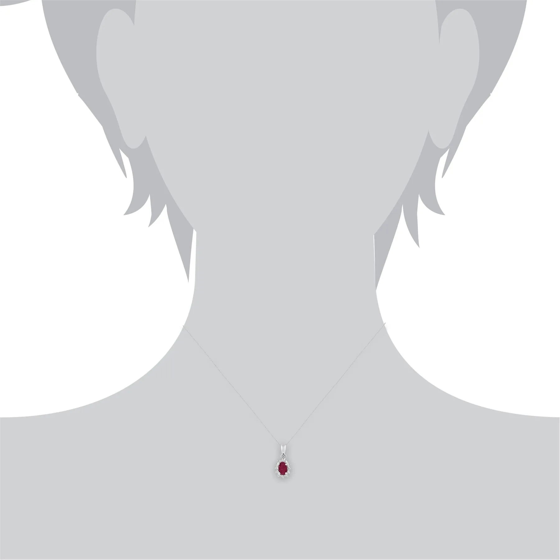 Pendentif Classique Or Blanc 375 Rubis Oval et Diamant Style Cluster