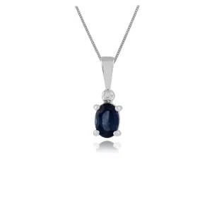 Pendentif Classique Or Blanc 375 Saphir Bleu Clair Oval et Diamant style Cluster