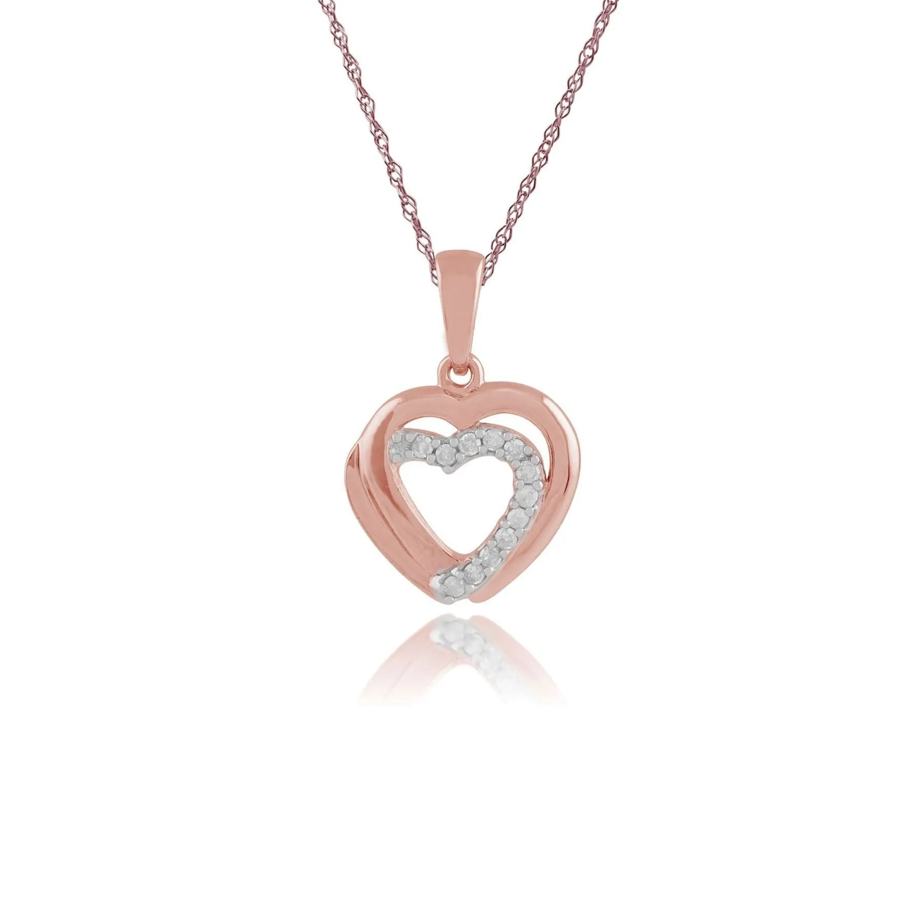 Pendentif Cœur Classique Or Rose 375 Diamant Rond