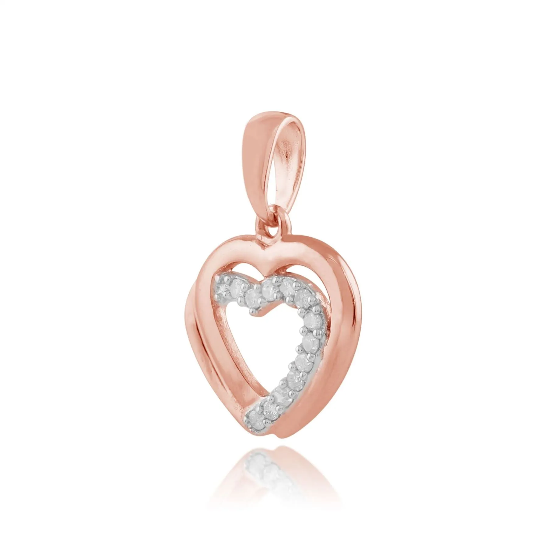 Pendentif Cœur Classique Or Rose 375 Diamant Rond