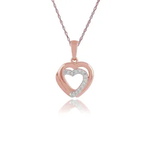 Pendentif Cœur Classique Or Rose 375 Diamant Rond