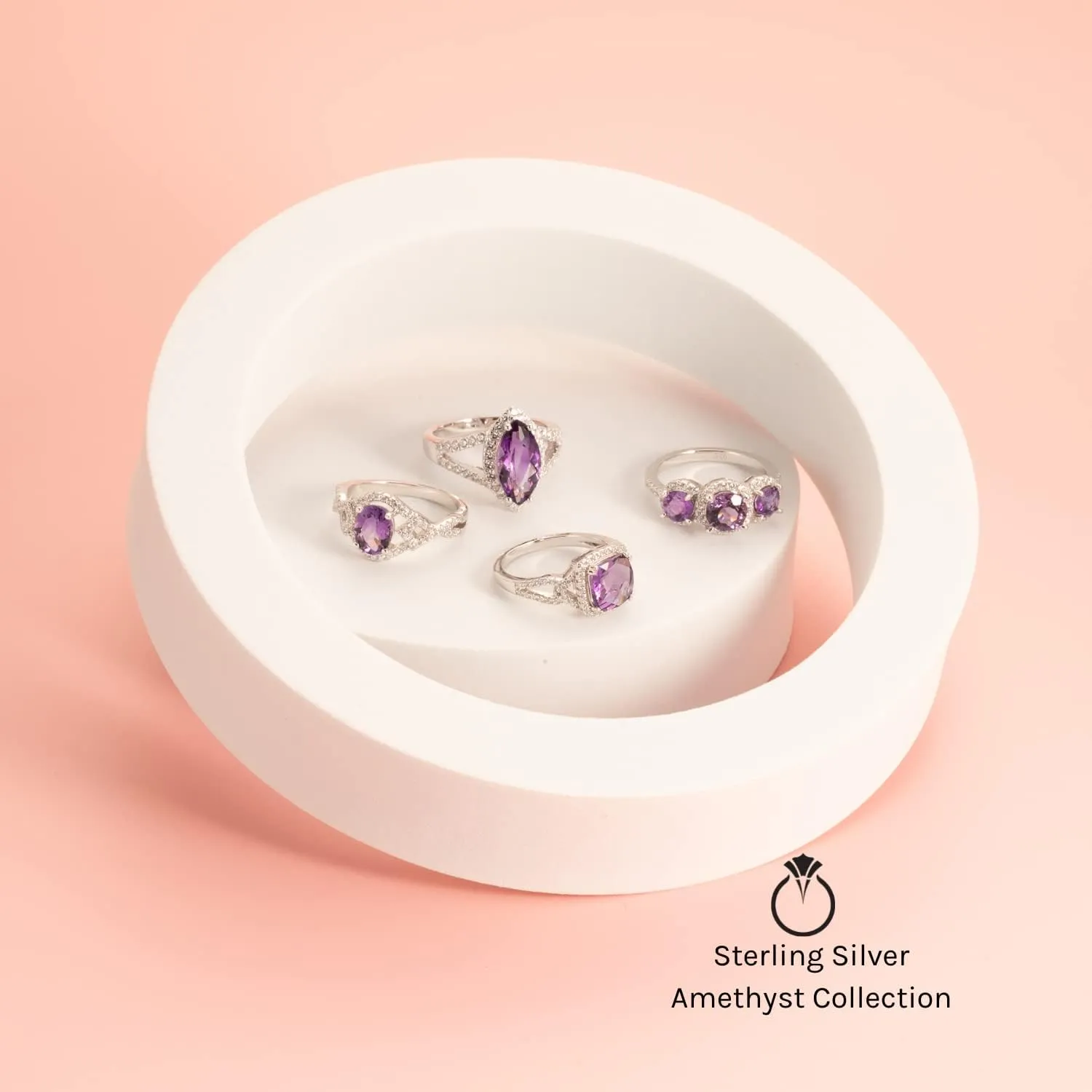 Peora Amethyst Heart Promise Ring in Sterling Silver, 1 Carat total, Comfort Fit, Sizes 5 to 9