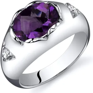 PEORA Amethyst Promise Ring in Sterling Silver, Designer Solitaire Oval Shape, 9x7mm, 1.50 Carats total, Comfort Fit, Sizes 5 to 9