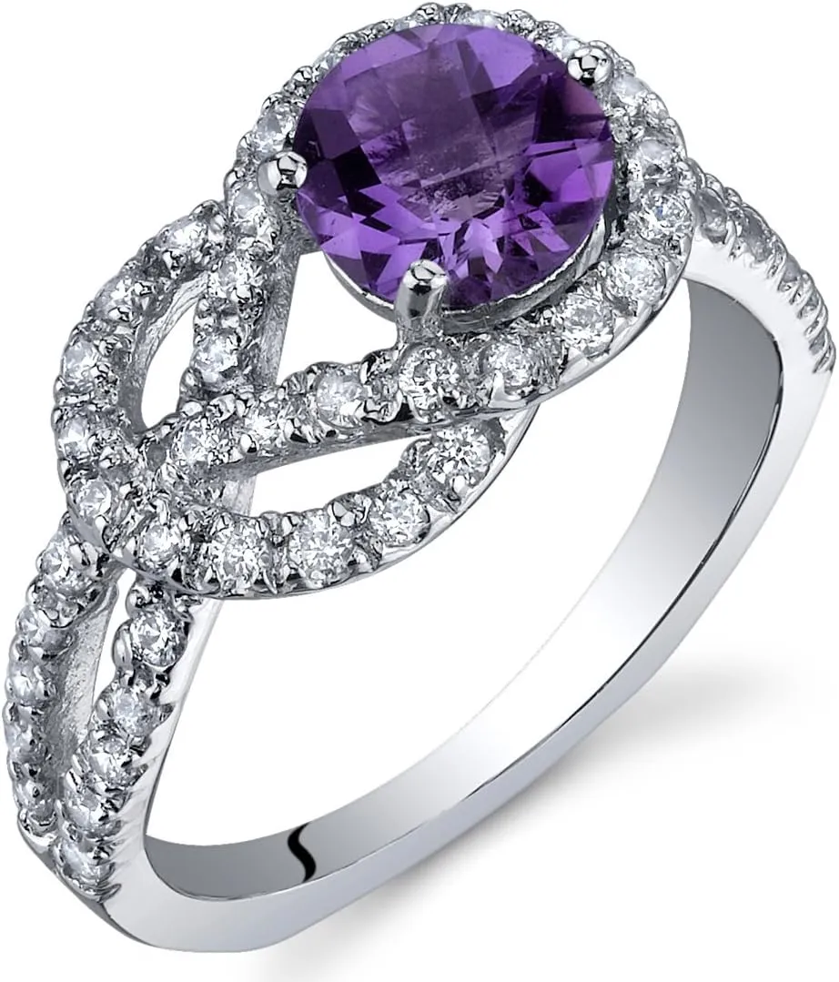 PEORA Amethyst Ring in Sterling Silver, Infinity Knot Design, Round Shape, 6mm, 1.00 Carat, Comfort Fit, Sizes 5 to 9