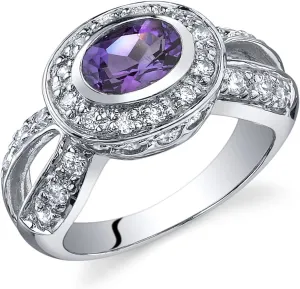 PEORA Amethyst Vintage Ring in Sterling Silver, Oval Shape, 7x5mm, 0.75 Carat total, Comfort Fit, Sizes 5 to 9