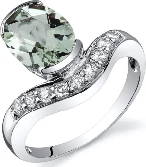 PEORA Green Amethyst Ring in Sterling Silver, Natural Gemstone Statement Solitaire, Oval Shape, 9x7mm, 1.75 Carats total, Comfort Fit, Sizes 5 to 9