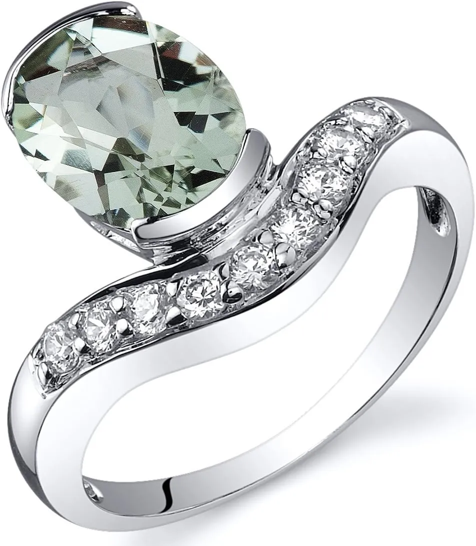 PEORA Green Amethyst Ring in Sterling Silver, Natural Gemstone Statement Solitaire, Oval Shape, 9x7mm, 1.75 Carats total, Comfort Fit, Sizes 5 to 9
