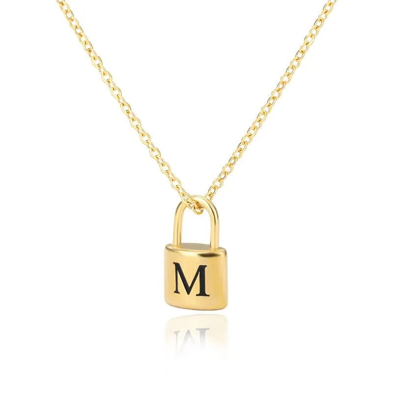 Personalized A-Z Initial Letter with Padlock Pendant Necklaces