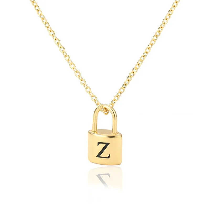 Personalized A-Z Initial Letter with Padlock Pendant Necklaces