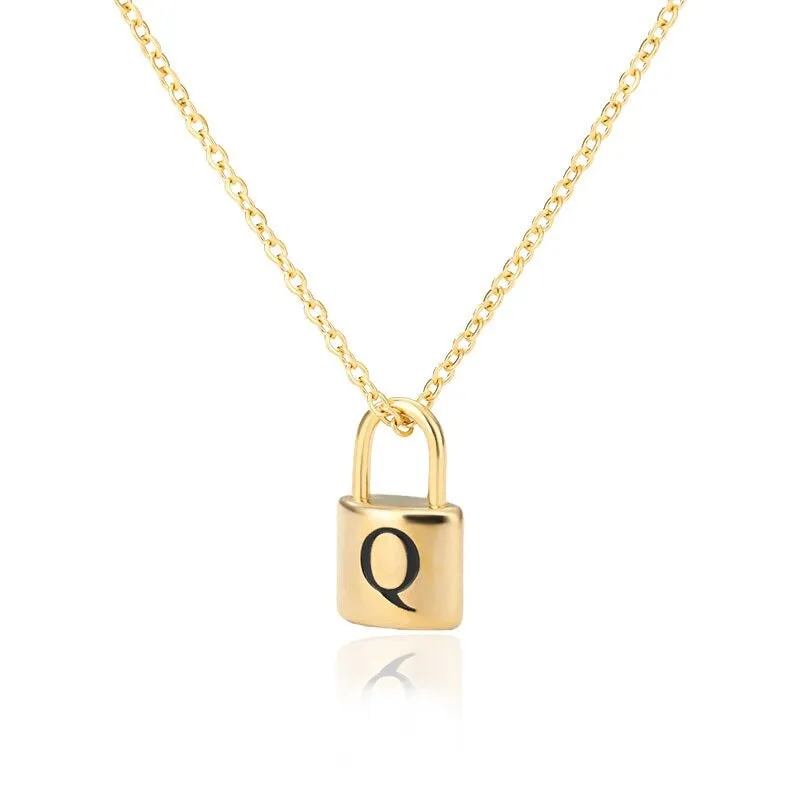 Personalized A-Z Initial Letter with Padlock Pendant Necklaces