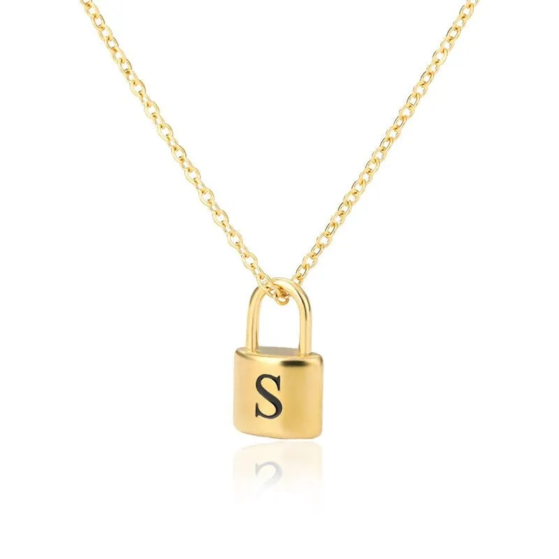 Personalized A-Z Initial Letter with Padlock Pendant Necklaces