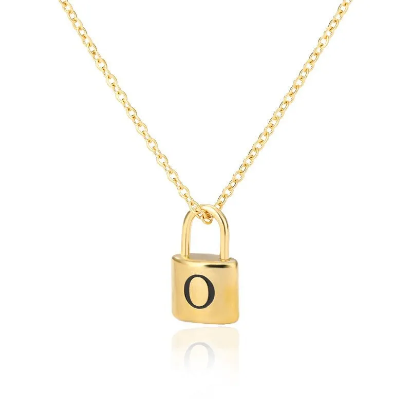 Personalized A-Z Initial Letter with Padlock Pendant Necklaces