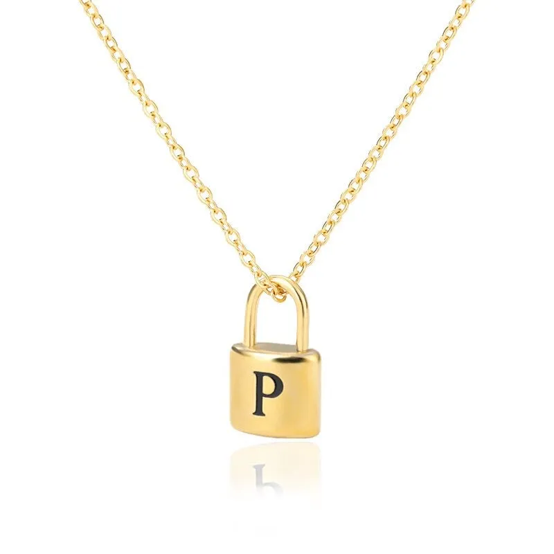 Personalized A-Z Initial Letter with Padlock Pendant Necklaces