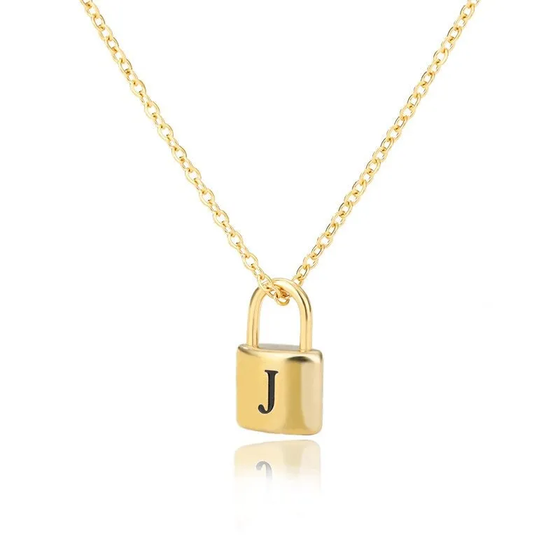Personalized A-Z Initial Letter with Padlock Pendant Necklaces