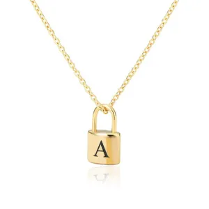 Personalized A-Z Initial Letter with Padlock Pendant Necklaces