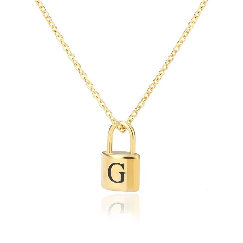 Personalized A-Z Initial Letter with Padlock Pendant Necklaces