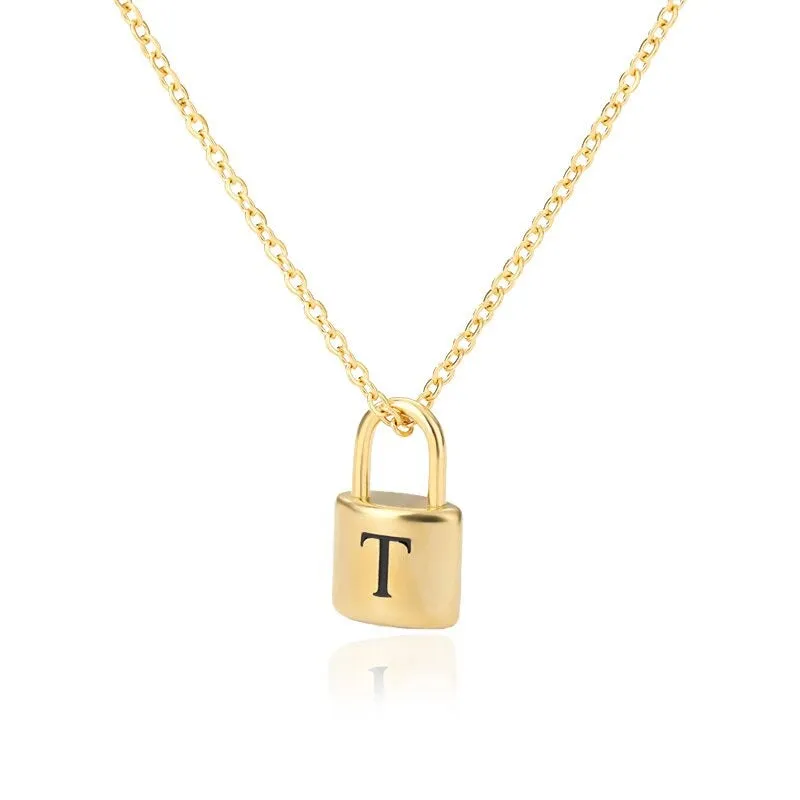 Personalized A-Z Initial Letter with Padlock Pendant Necklaces