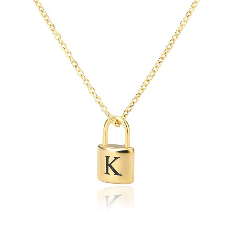 Personalized A-Z Initial Letter with Padlock Pendant Necklaces