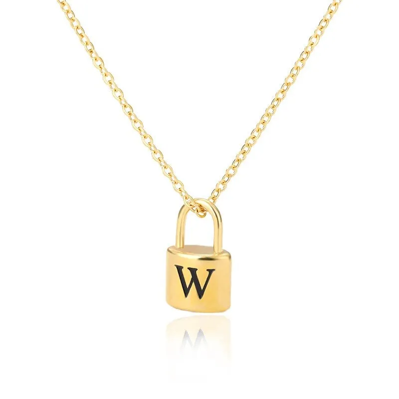 Personalized A-Z Initial Letter with Padlock Pendant Necklaces