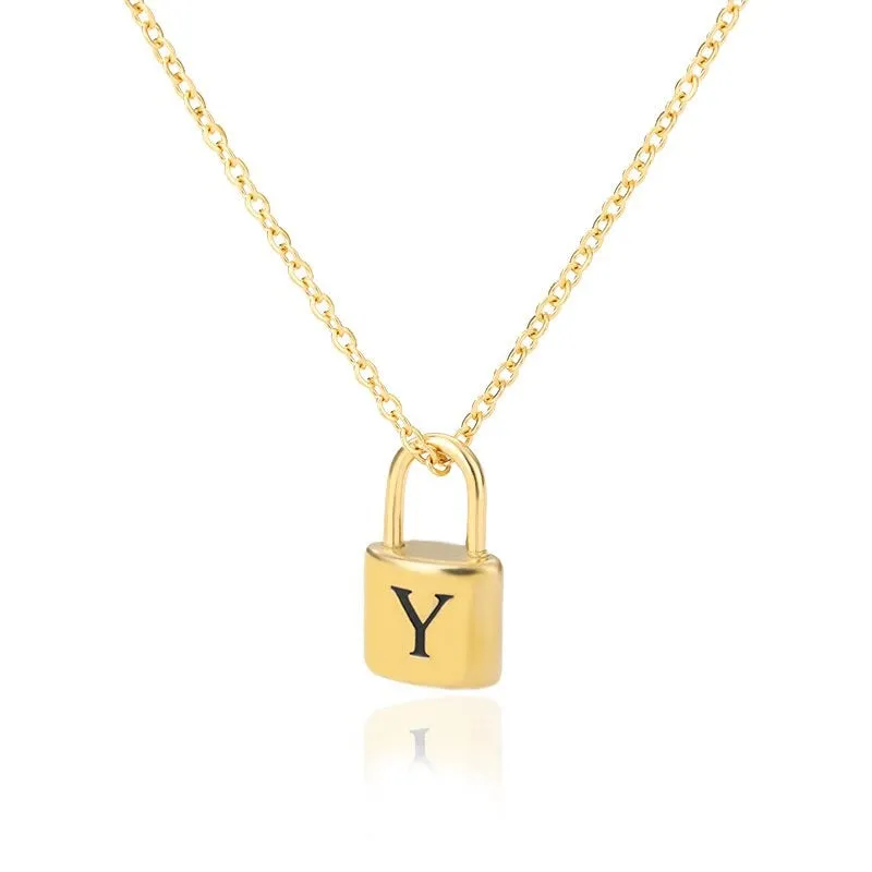 Personalized A-Z Initial Letter with Padlock Pendant Necklaces