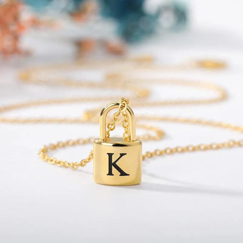 Personalized A-Z Initial Letter with Padlock Pendant Necklaces