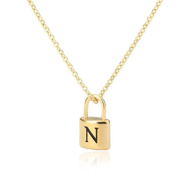 Personalized A-Z Initial Letter with Padlock Pendant Necklaces