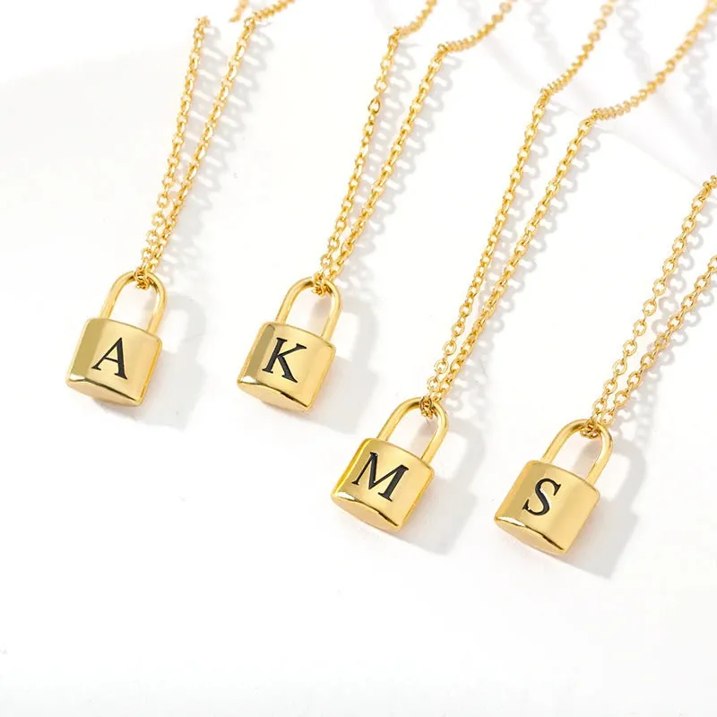 Personalized A-Z Initial Letter with Padlock Pendant Necklaces