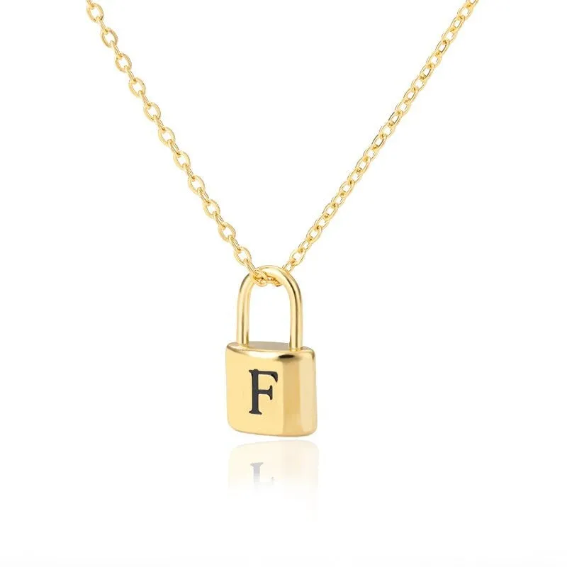 Personalized A-Z Initial Letter with Padlock Pendant Necklaces