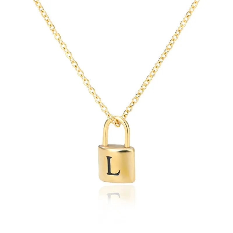 Personalized A-Z Initial Letter with Padlock Pendant Necklaces