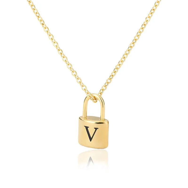Personalized A-Z Initial Letter with Padlock Pendant Necklaces