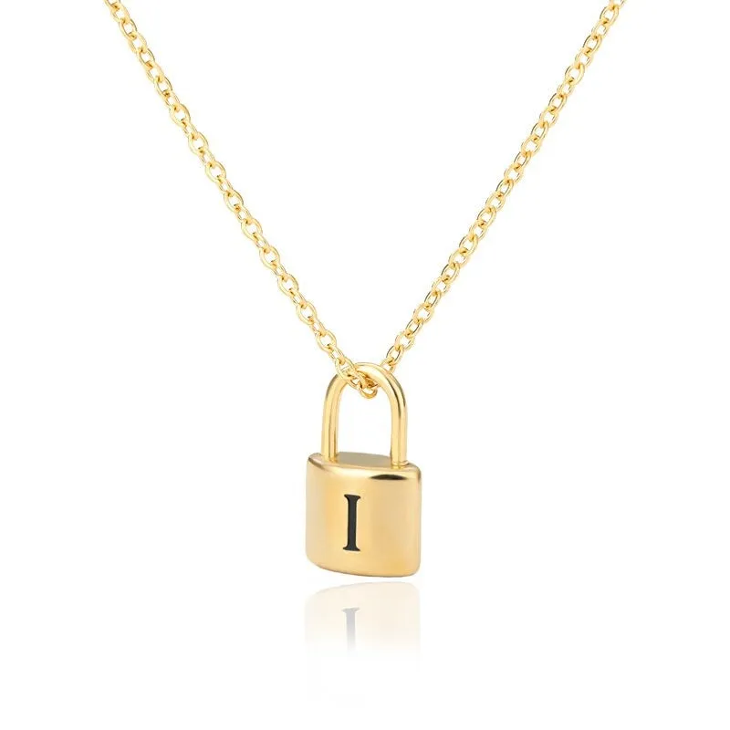 Personalized A-Z Initial Letter with Padlock Pendant Necklaces