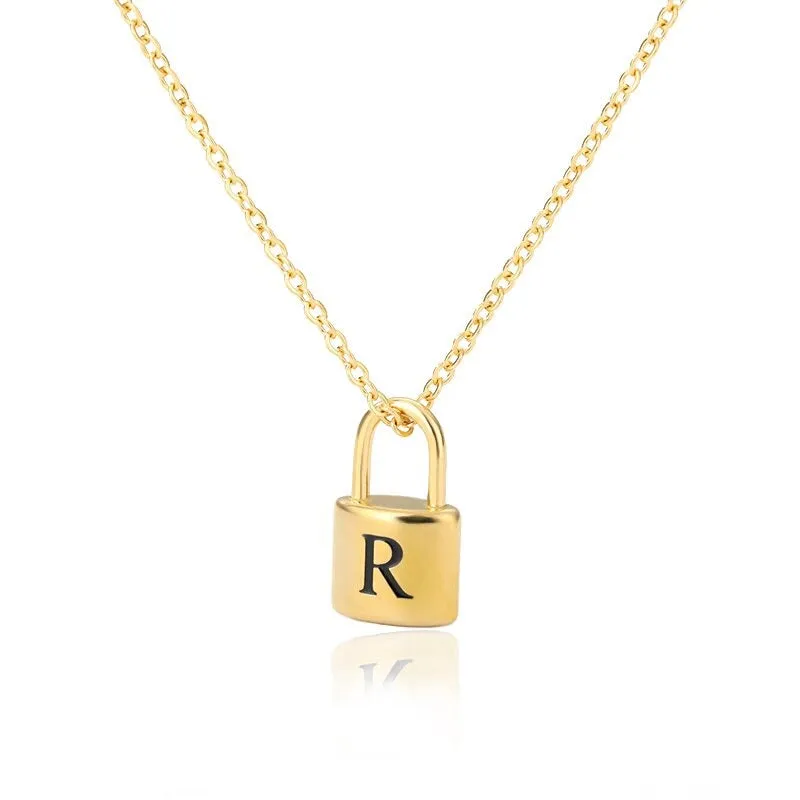 Personalized A-Z Initial Letter with Padlock Pendant Necklaces