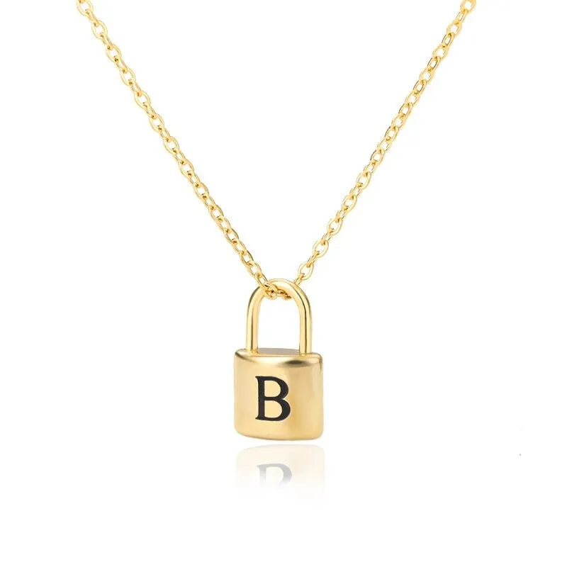 Personalized A-Z Initial Letter with Padlock Pendant Necklaces