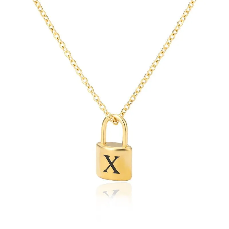 Personalized A-Z Initial Letter with Padlock Pendant Necklaces