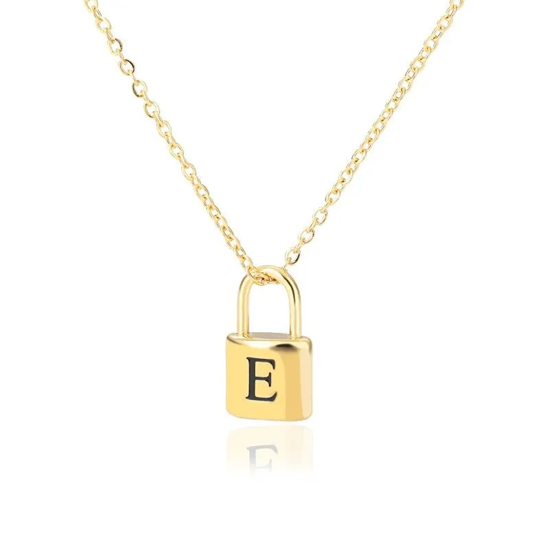 Personalized A-Z Initial Letter with Padlock Pendant Necklaces