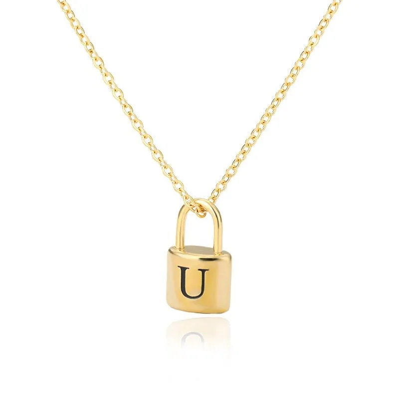 Personalized A-Z Initial Letter with Padlock Pendant Necklaces