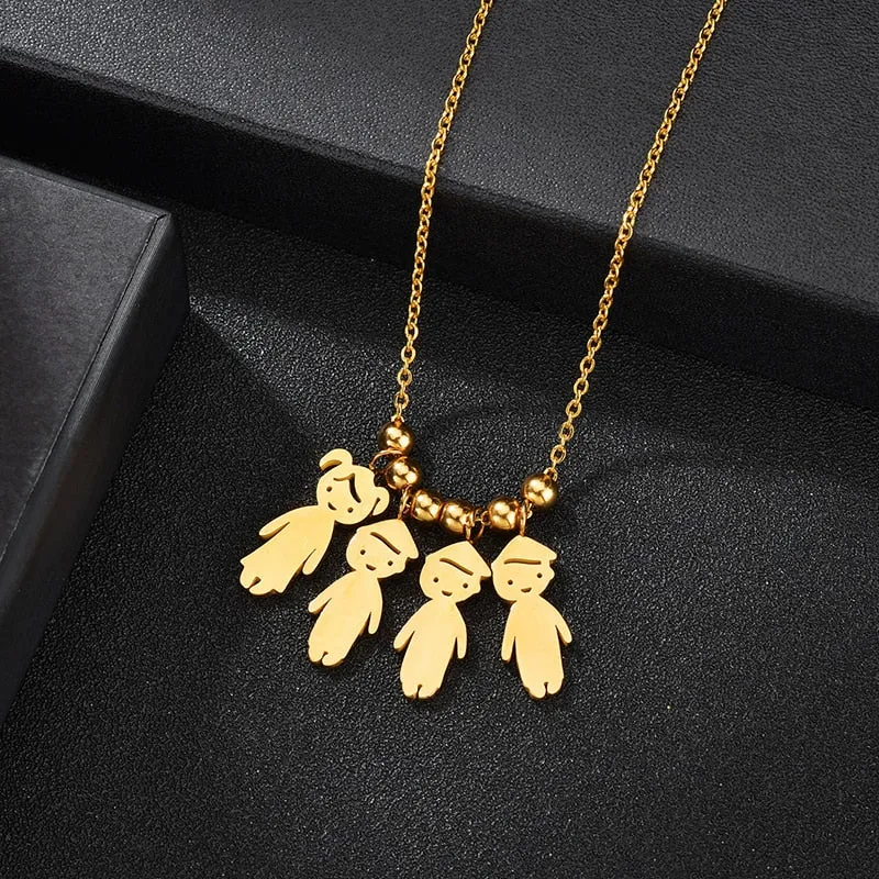 Personalized Boy Girl Kids Pendant Necklace Women Child Engraved Name Date Family Jewelry
