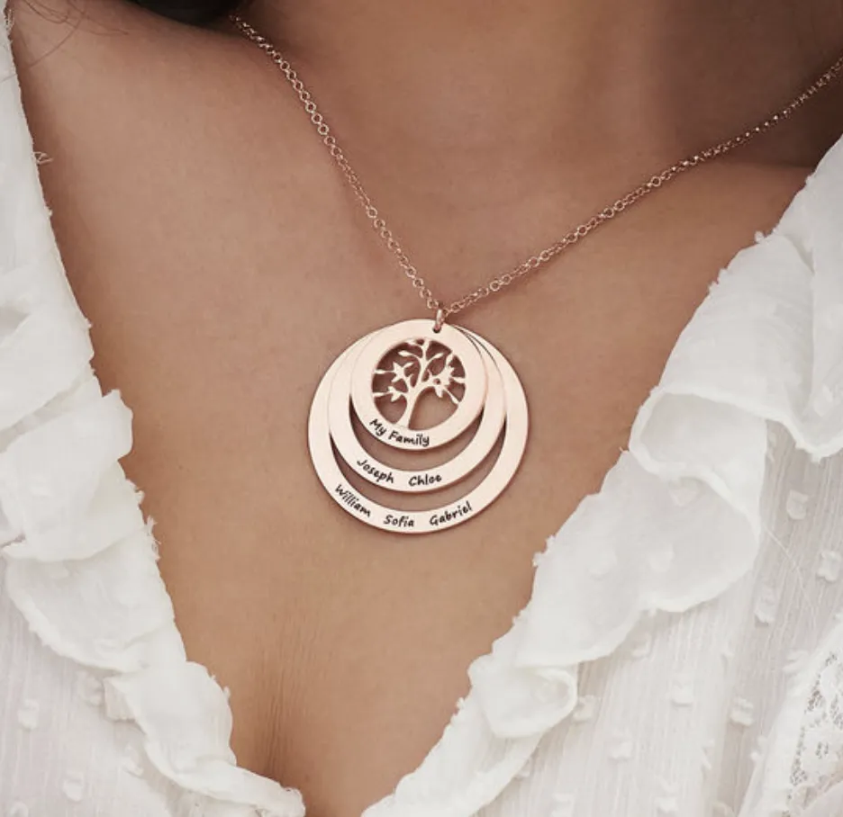 Personalized Family Tree Circle Pendant