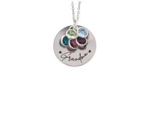 Personalized Grandma Necklace - Stainless Silver Rose Gold Laser Engraved Jewelry - 1 Inch 25MM Disc - Choose Birthstone Colors - Custom Nameplate - DGR-25MM