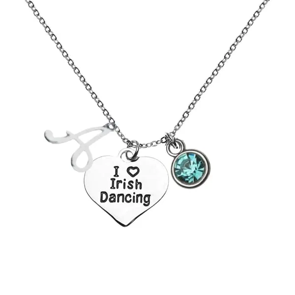 Personalized Irish Dance Necklace with Birthstone & Letter Charms
