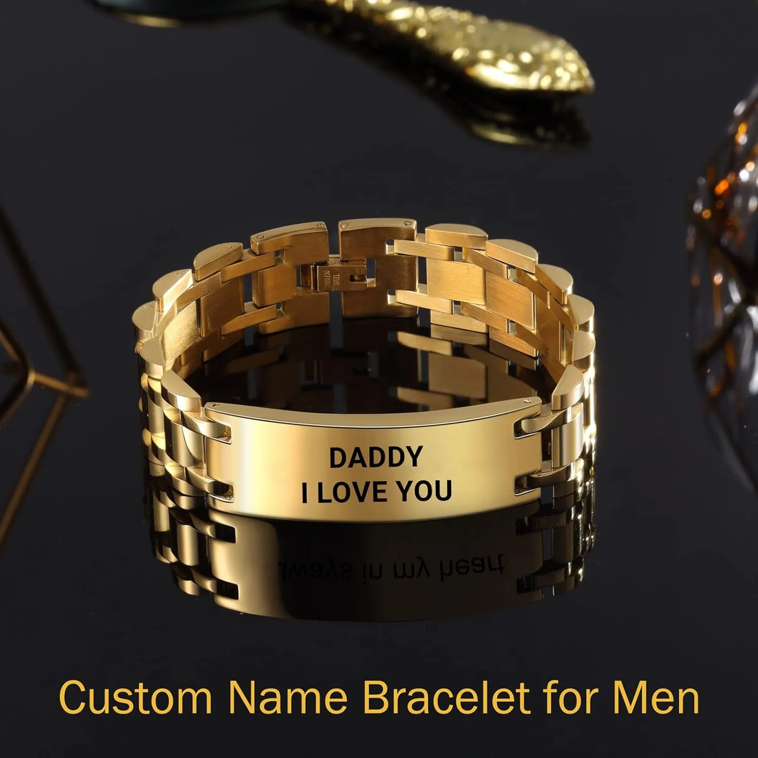 Personalized Mens Stainless Steel Bracelet Custom ID Tag Bracelets for Men Bracelets Wristband Bangle Jewelry for Boyfriend Dad