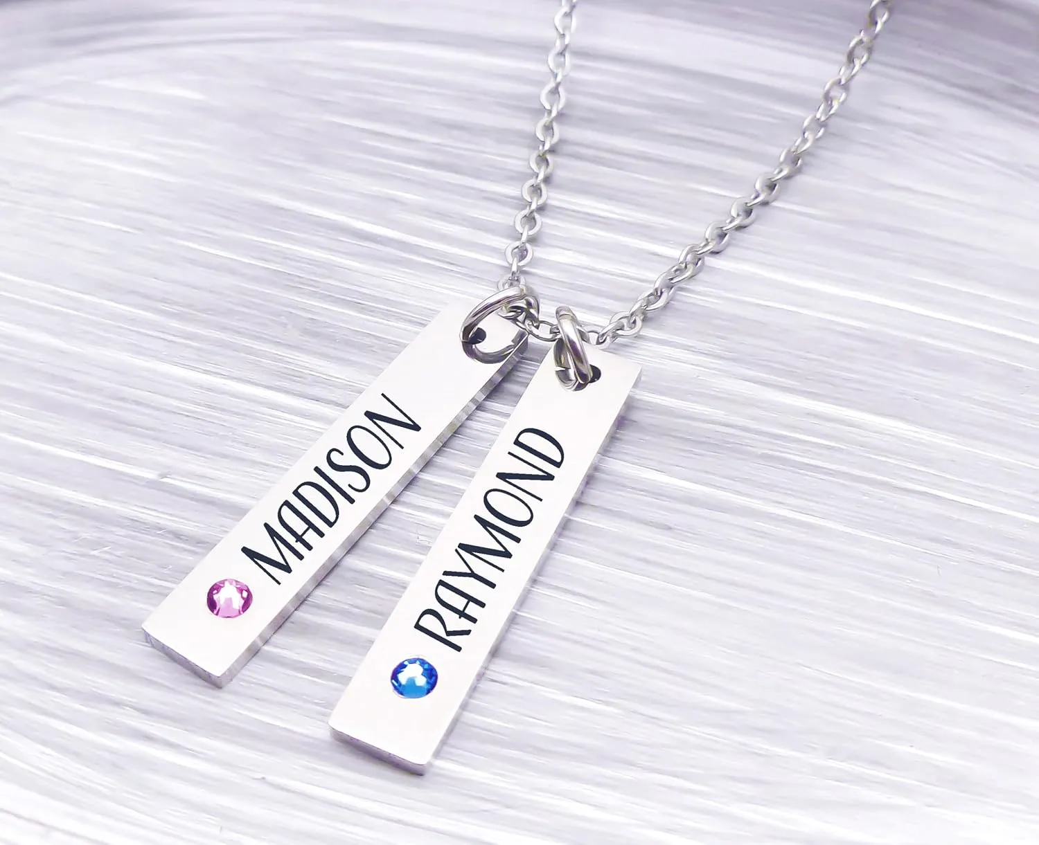 Personalized Mommy Jewelry- Childrens Names- Customized Birthstone Bar Necklace, Bar Necklace -Silver-No Tarnish