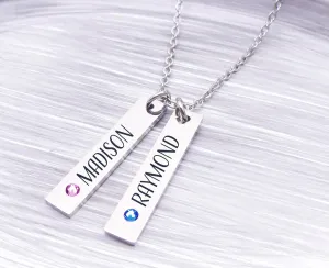 Personalized Mommy Jewelry- Childrens Names- Customized Birthstone Bar Necklace, Bar Necklace -Silver-No Tarnish