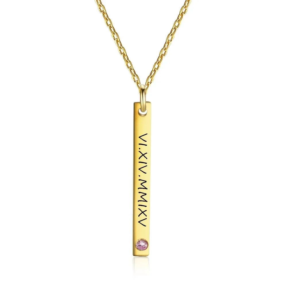 Personalized Name & Birthstone Necklace for Women, Custom Engraved Pendant