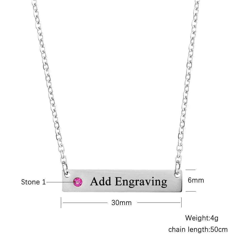 Personalized Name Bar Customized Nameplate And Birthstone Pendant Necklace