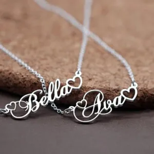 Personalized Name Pendant With Tiny Heart Cursive Nameplate Necklace