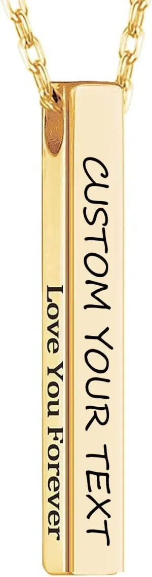 Personalized necklace Message Names Custom necklace Unisex Gold necklaces Vertical Cuboid Bar necklace