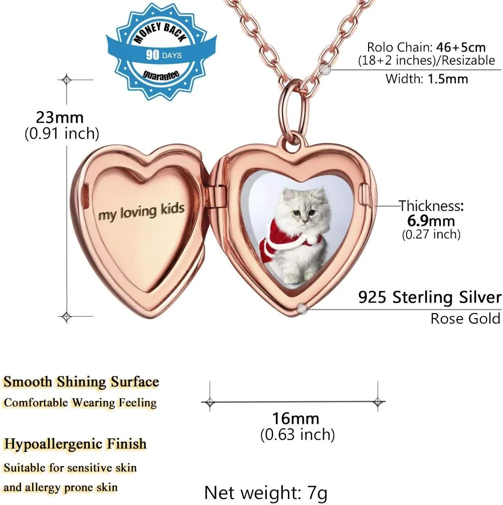 Personalized Photo Locket Necklace for Women, Customized Photo/Text, Stainless Steel/925 Sterling Silver, Come with Box